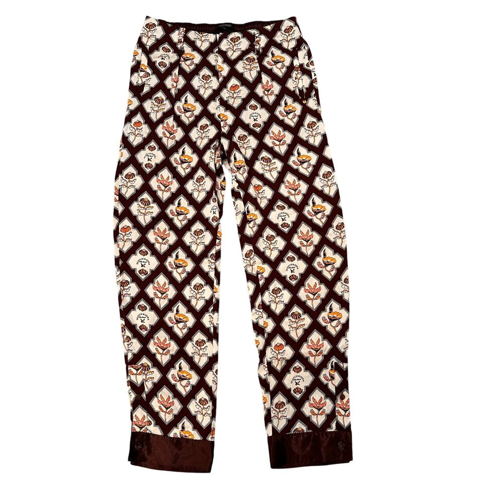 Scotch & Soda Sun Ray Satin Burgundy Floral Print Pleated Straight Leg Pants, S - Picture 15 of 16
